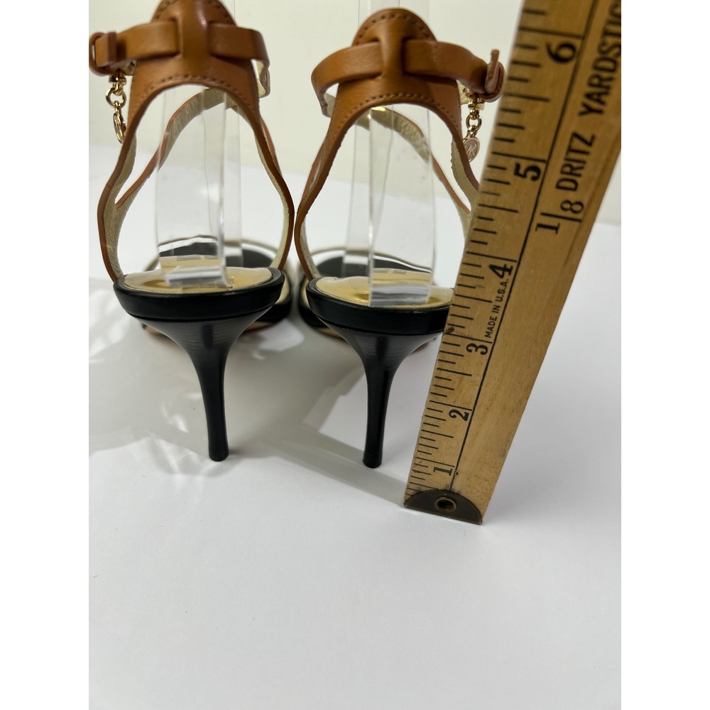 Michael Kors Womens Leather Ankle Strap Heels Tan White Black Size 6.5 - Picture 8 of 13